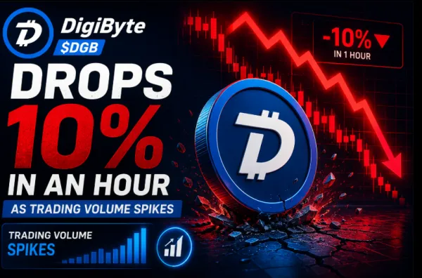 DigiByte DGB price chart showing sharp hourly drop and daily volatility